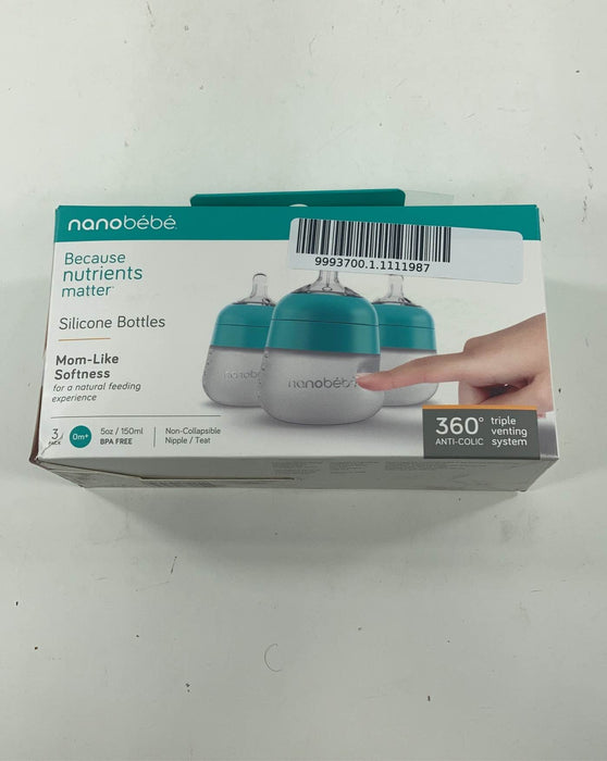 used Nanobébé Flexy Silicone Baby Bottle, 5oz, Teal