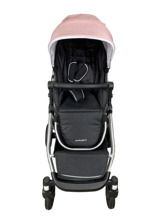 secondhand Mockingbird Single to Double Stroller, 2023, Matte Black with Matte Black Leather, Watercolor Drops, Bloom