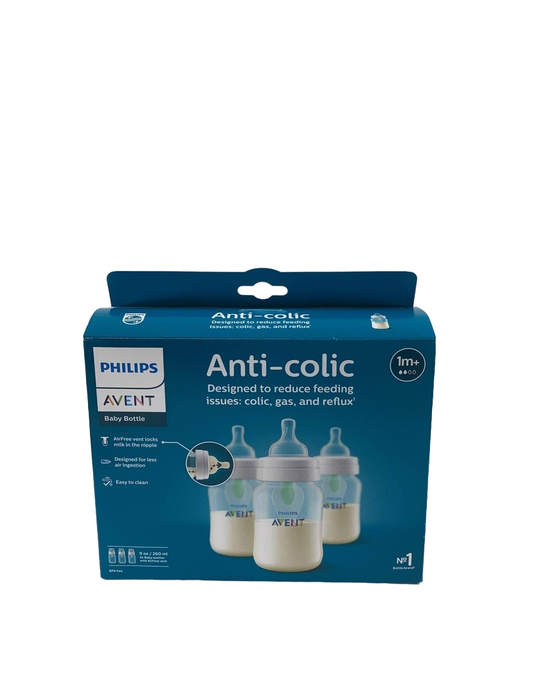 used Philips Avent Anti-Colic Bottles With AirFree Vent, 9oz, Clear, 3-Pack