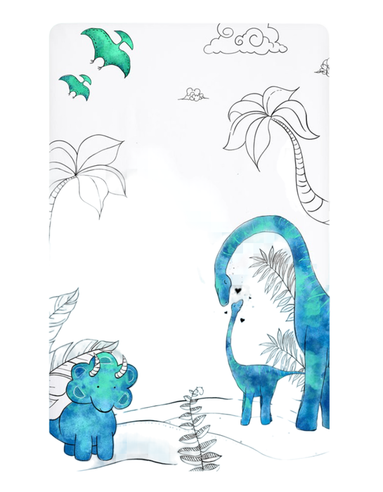 JumpOff Jo Fitted Mini Crib Sheet, Blue Dinosaur