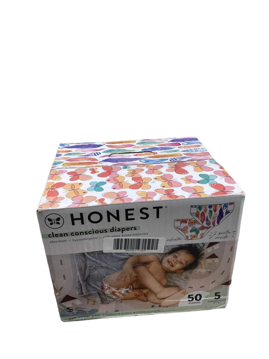 used Honest Company Club Box Diapers, Size 5, 50 Count, Wingin It + Painted Feathers