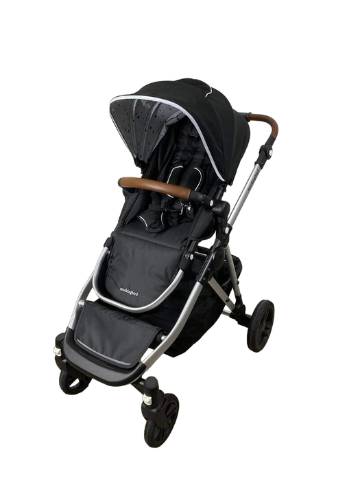 secondhand Mockingbird Single to Double Stroller, 2023, Silver with Penny Leather, Watercolor Drops, Black