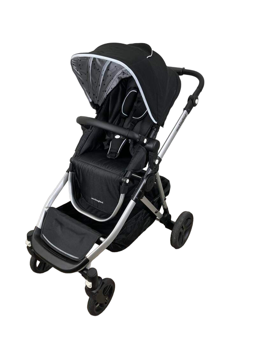 secondhand Mockingbird Single to Double Stroller, 2023, Silver with Black Leather, Watercolor Drops, Black