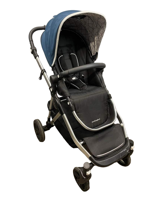 used Mockingbird Single to Double Stroller, 2020, Silver with Black Leather, Windowpane, Sea