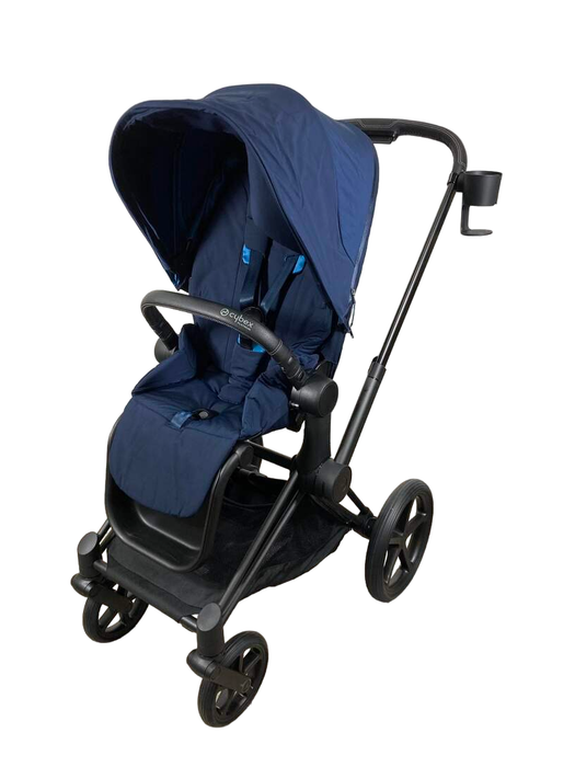 secondhand Cybex PRIAM Stroller, Matte Black, Nautical Blue, 2022