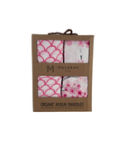 used Malabar Baby Organic Cotton Swaddle Blankets, 2 pack Cherry Blossom/Pink Stripe