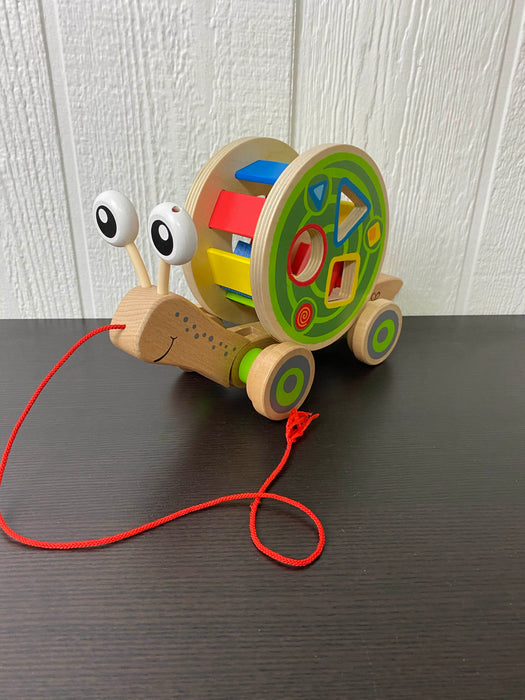 used Hape Walk-A-Long Snail Toddler Wooden Pull Toy