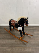 used Pier 1 Imports Plush Wooden Rocking Horse, Leather Saddle