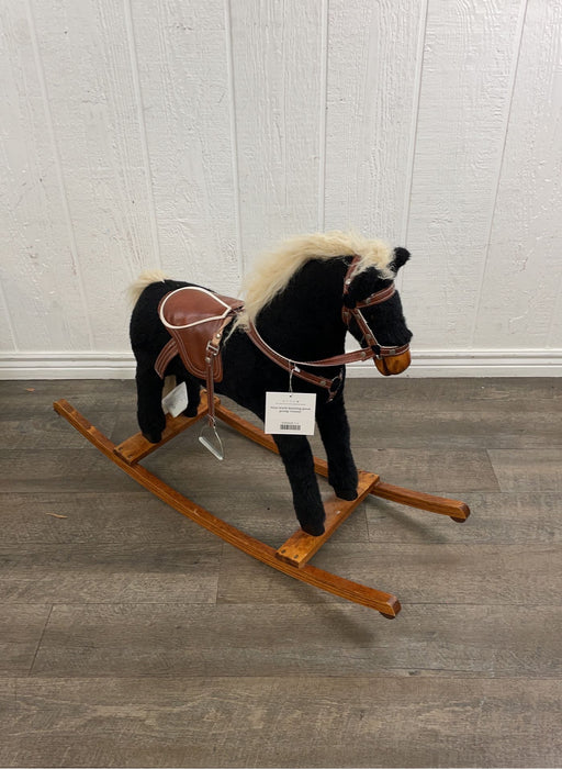 used Pier 1 Imports Plush Wooden Rocking Horse, Leather Saddle