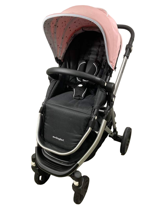 used Mockingbird Single to Double Stroller, Watercolor Drops, Bloom, Silver with Black Leather, 2023