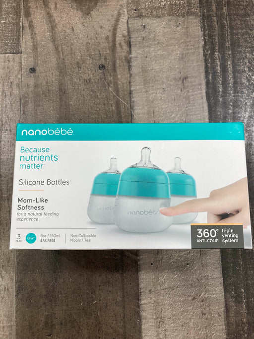 used Nanobébé Breastmilk Baby Bottles 3-Pack, Teal, 5 oz