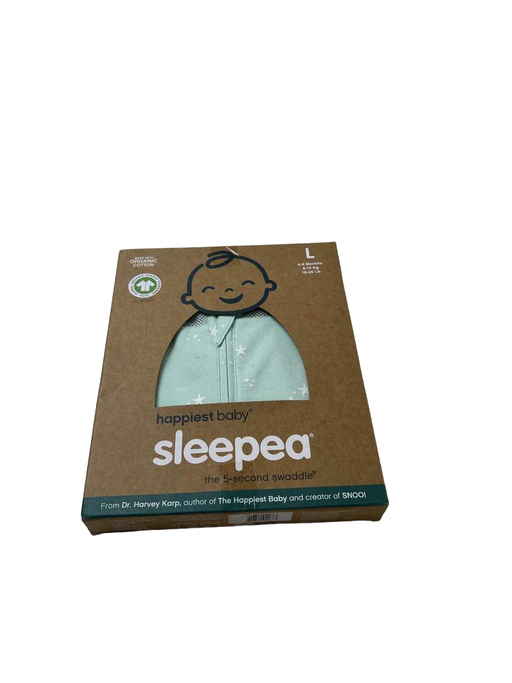 used Happiest Baby Sleepea Swaddle, Large, Teal Stars