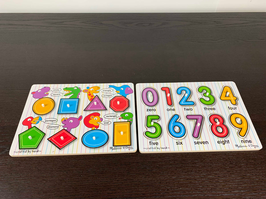 used BUNDLE Melissa & Doug Wooden Puzzles, Shapes and numbers 