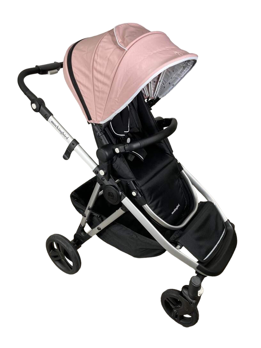 used Mockingbird Single to Double Stroller, 2023, Matte Black with Matte Black Leather, Watercolor Drops, Bloom