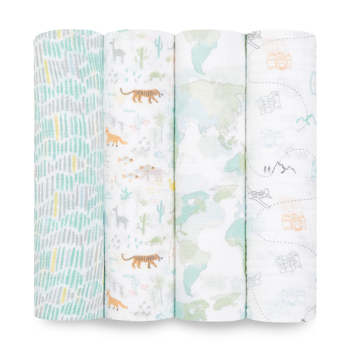 used Aden + Anais Essentials Cotton Muslin Swaddle, 4pk, Voyager