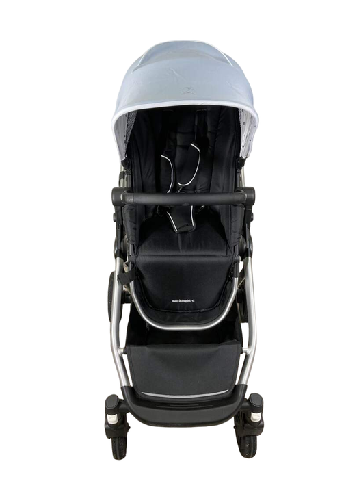 secondhand Mockingbird Single to Double Stroller, 2023, Silver with Black Leather, Watercolor Drops, Sky