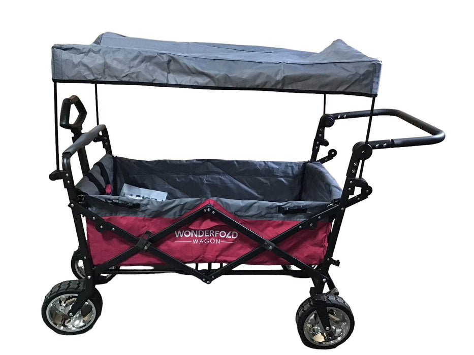 used Wonderfold S4 Push & Pull Premium Utility Folding Wagon with Canopy, Red, CP Model