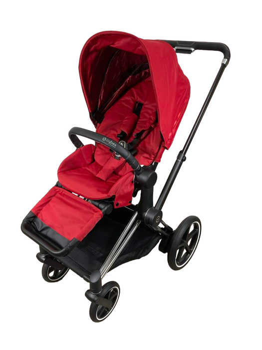 secondhand Cybex E-PRIAM Electric Stroller, 2019, Chrome With Black Details, True Red