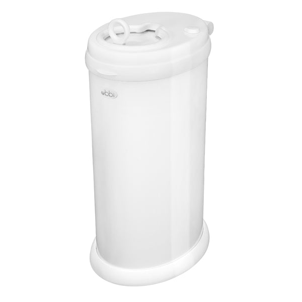 used Ubbi Diaper Pail, White, With Dispenser Bag Refills