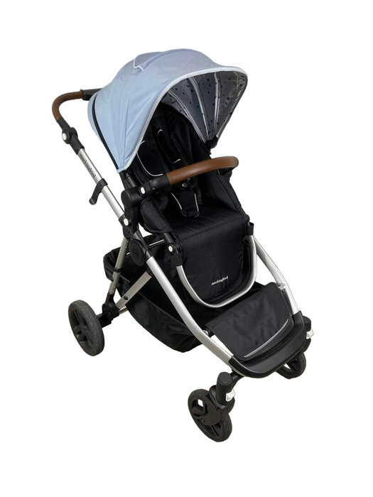 used Mockingbird Single to Double Stroller, 2022, Silver with Penny Leather, Watercolor Drops, Sky