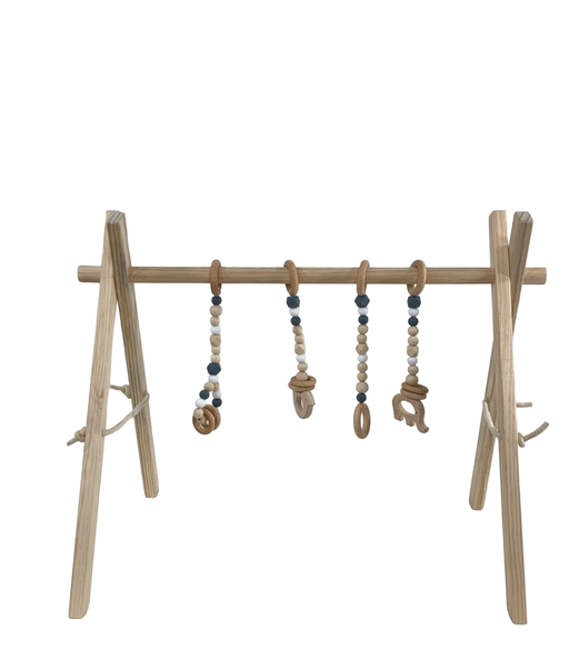 used Poppyseed Play Wooden Baby Gym, Gray Toys