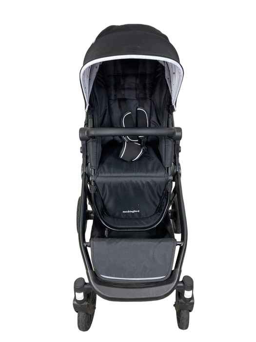 secondhand Mockingbird Single to Double Stroller, 2022, Matte Black with Matte Black Leather, Watercolor Drops, Black