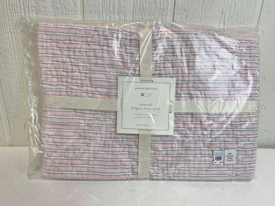 used Pottery Barn Kids Montauk Belgian Flax Linen Toddler Quilt, Pink