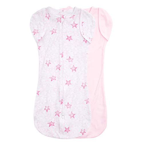 used Aden + Anais Essentials Easy Swaddle Snug, 2 Pack, 0-3 Months Twinkling Pink Stars