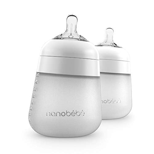 used Nanobébé Flexy Silicone Baby Bottles, 9oz, 2-Pack, White