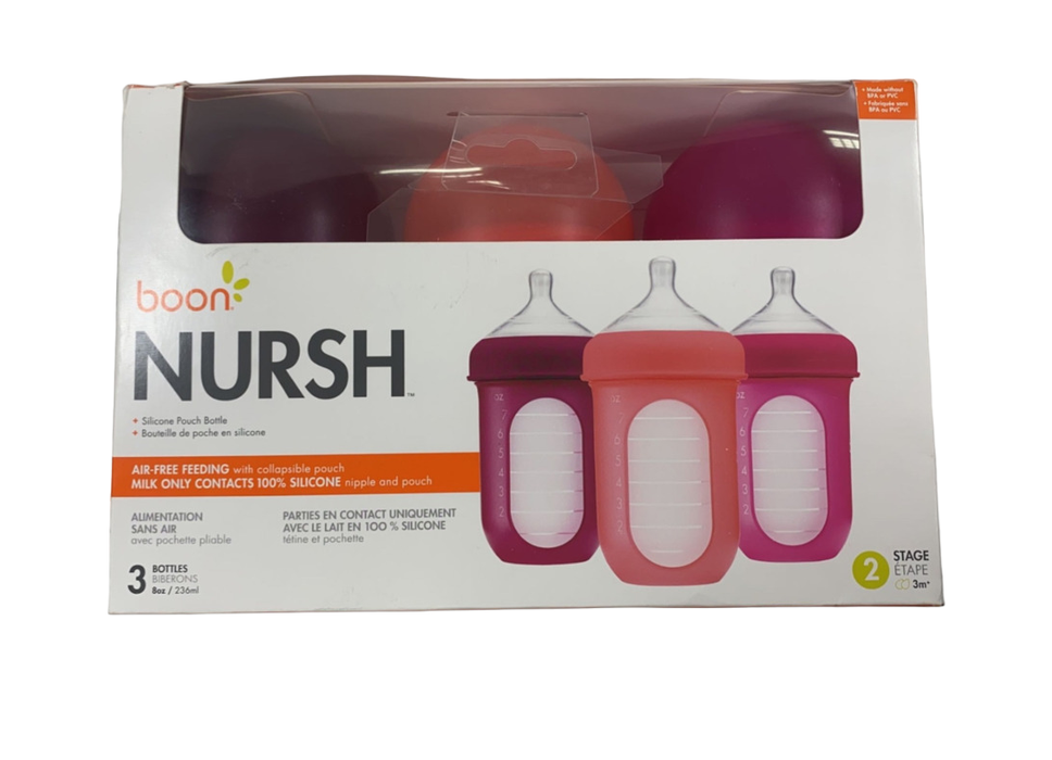 Boon Nursh Bottles 3 Pack, Medium, Pink, 8oz