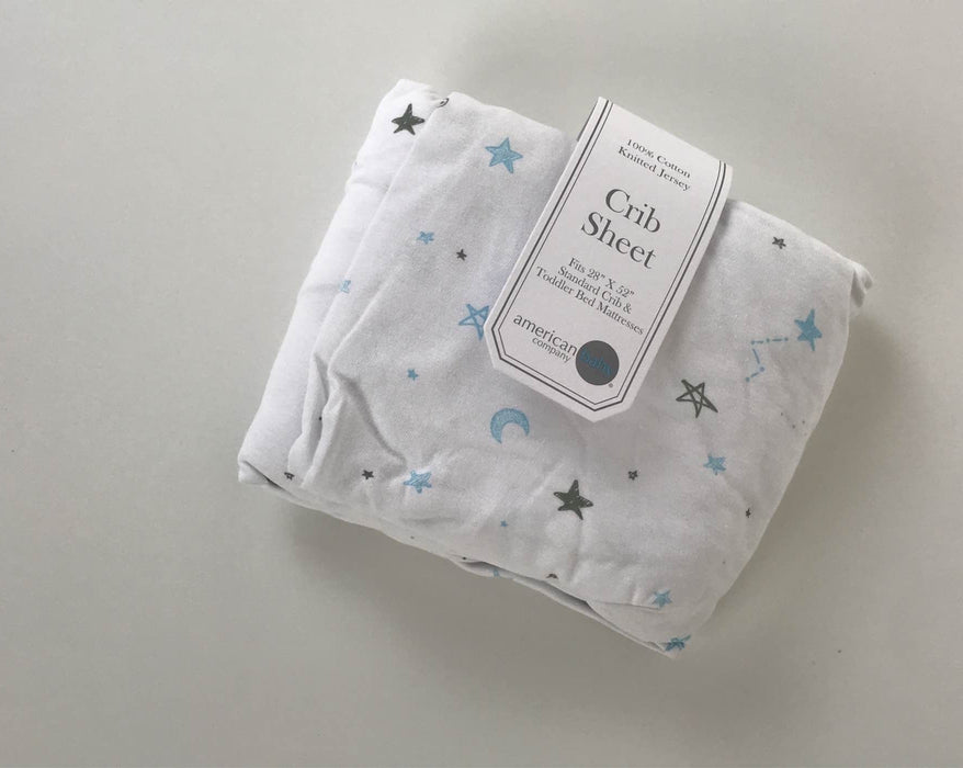 secondhand American Baby Crib Sheet, Green & Blue Stars