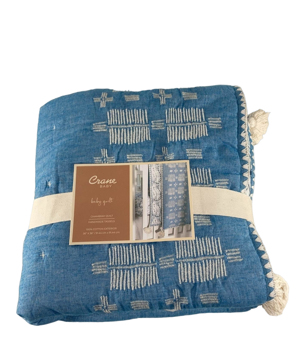 used Crane Baby Quilted Blanket, Cotton Chambray