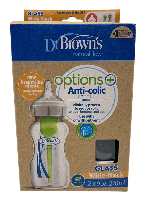 used Dr. Brown's Options+ Anti Colic Wide Neck 2 Pack 9oz Glass Bottle Set