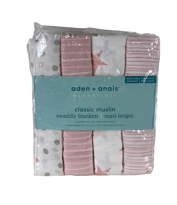 used Aden + Anais Essentials Cotton Muslin Swaddle, 4pk, Doll Star