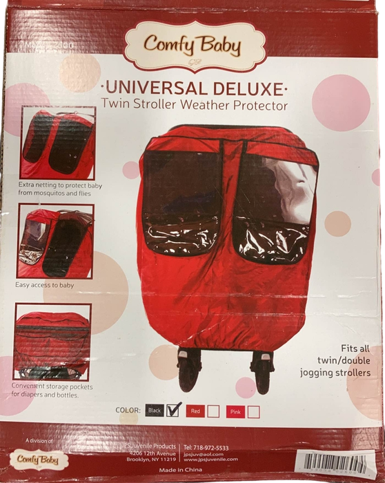 used Comfy Baby Universal Deluxe Twin Stroller Weather Protector, Black