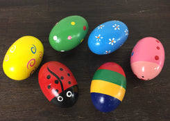 used Painted Wooden Percussion Eggs, Set Of 6