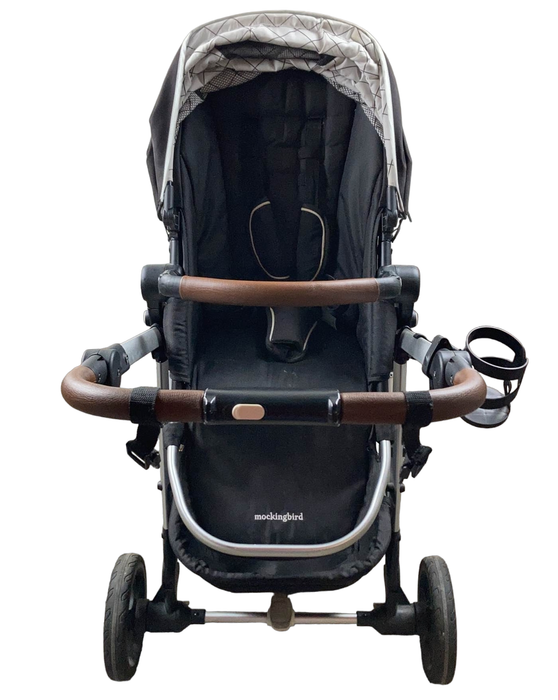 Mockingbird Single to Double Stroller with Accessories, 2021, Black, Windowpane, Silver with Brown Leather