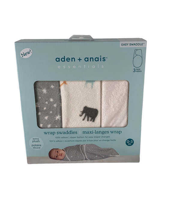 used Aden + Anais Essentials Easy Wrap Swaddle, 3 Pack, 0-3 Months, Stargaze