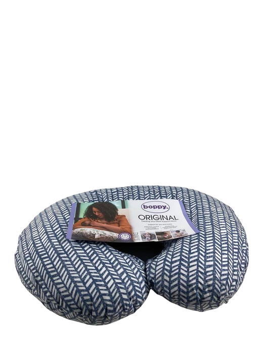 secondhand Boppy Nursing and Infant Support Pillow, Blue Harringbone