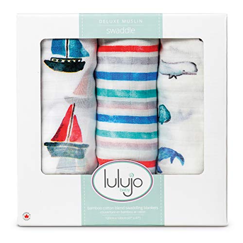 used Lulujo Muslin Swaddle Blankets, 3 Pack, Out At Sea