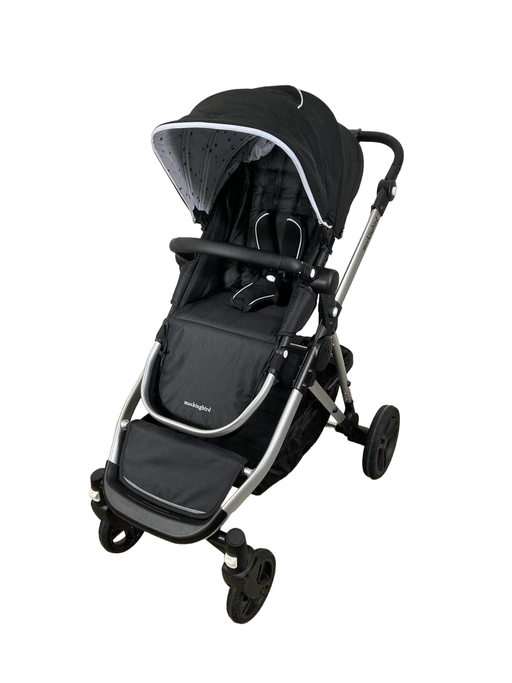 secondhand Mockingbird Single to Double Stroller, 2023, Silver with Black Leather, Watercolor Drops, Black