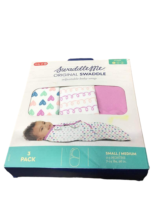 used Summer Infant SwaddleMe Original Swaddle Wrap 3pk, Sm/Med, Pink Hearts