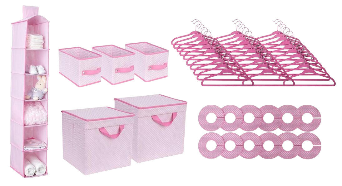 Delta Children 48-Piece Nursery Storage Set, Infinity Pink