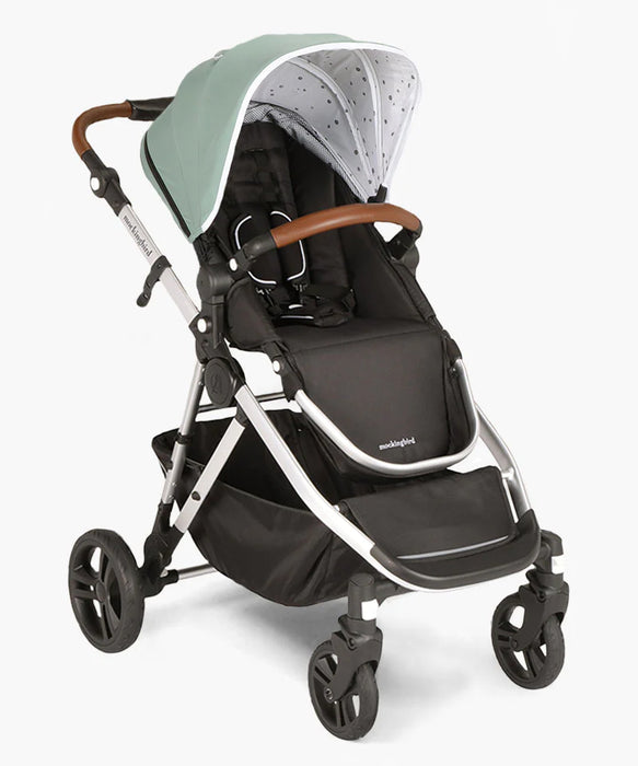 used Mockingbird Single to Double Stroller, 2022, Silver with Penny Leather, Sage