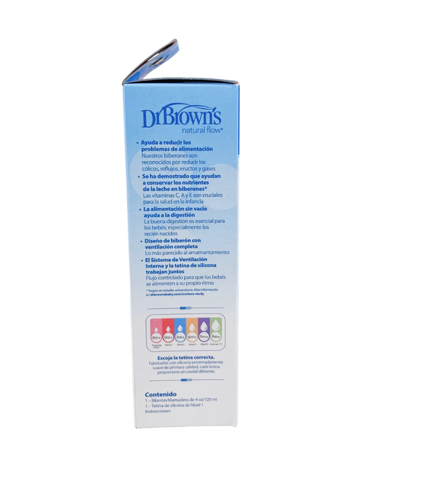 Dr. Brown's Options+ Anti-Colic Narrow Bottle, Clear, 4 oz/120 ml, Level 1 Nipple (0 months+)