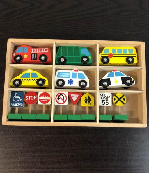 secondhand Melissa & Doug Wooden Vehicles & Traffic Signs