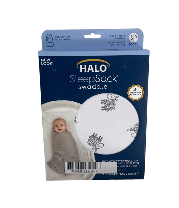 used Halo SleepSack Swaddle, S, White Lamb Scribble