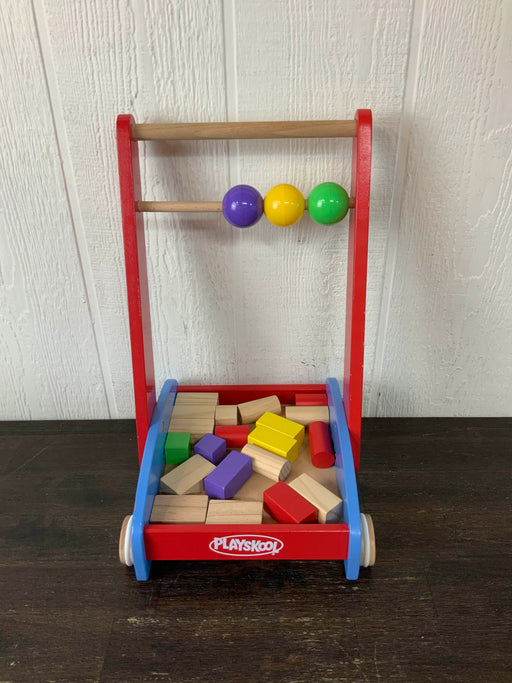 secondhand Playskool Push Wagon with Wooden Building Blocks