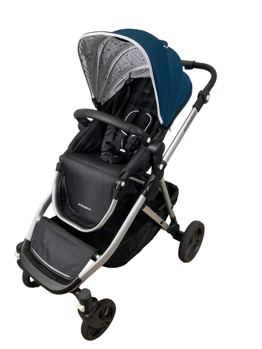 secondhand Mockingbird Single to Double Stroller, 2023, Silver with Black Leather, Watercolor Drops, Sea