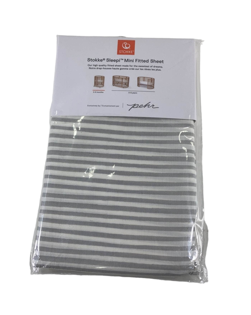 used Stokke Sleepi Mini Fitted Sheet, Stripped Away Pebbles, V3